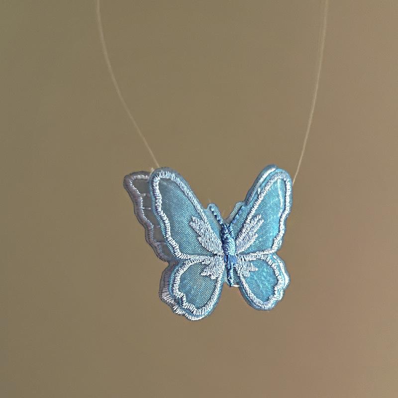 Internet celebrity handmade blue butterfly neck chain gentle girl heart sweet necklace retro high sense temperament necklace
