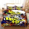 Cartoon Style Hip-hop Doodle 3D Printed Duvet Style Pillowcase Bedding Set Teenager Bedroom Decor Bed Set