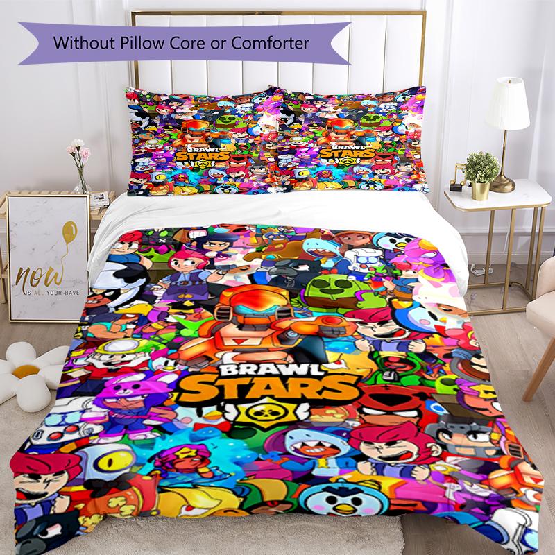 3pcs Brawl Stars Bedding Set Duvet Cover Closure Includes 1 Duvet Cover & 2 Pillowcases, Soft and Comfortable for All Seasons.
