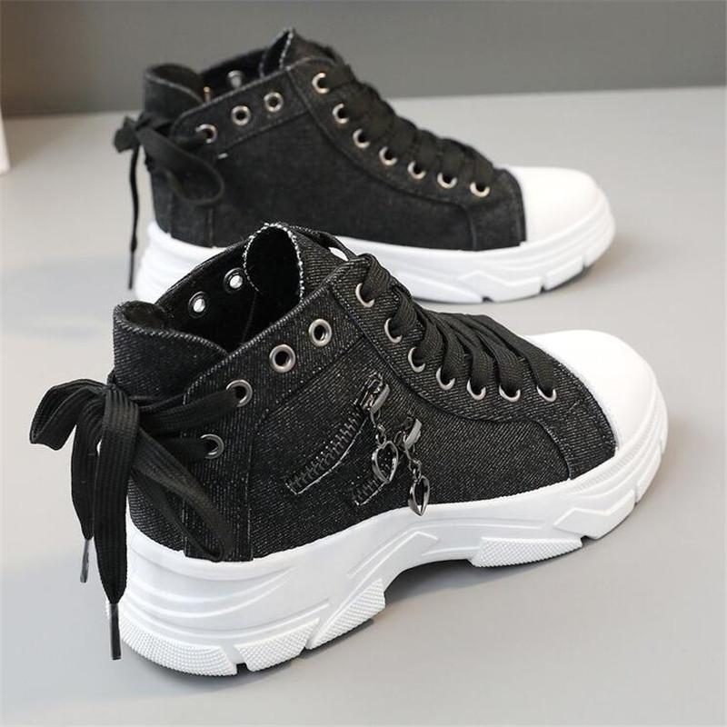 Canvas Ladies Casual Shoes High Top Woman Sneakers Lace Up Platform Sport Shoes Breathable Fashion Tennis Walking Comfortable Non Slip Thick Sole