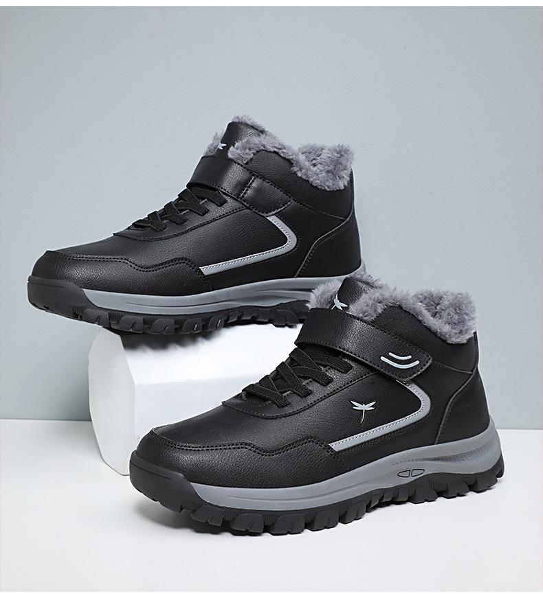 Red Dragonfly Men's Winter High-Top Casual Shoes: Velvet Warm, Soft-Sole, Non-Slip for Middle-Aged and Elderly.