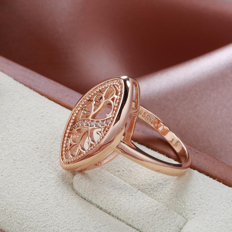 Trend  Rose Gold Ring For Women Micro Wax Inlay Natural Zircon Hollow Flower Ethnic Bride Ring Vintage Jewelry