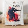 Soldier Silhouette With Rifle And Abstract Splash Design Cozy Personalized Text Comfortable Versatile For Sofa Couch Office Bed Picnics Ideal For All