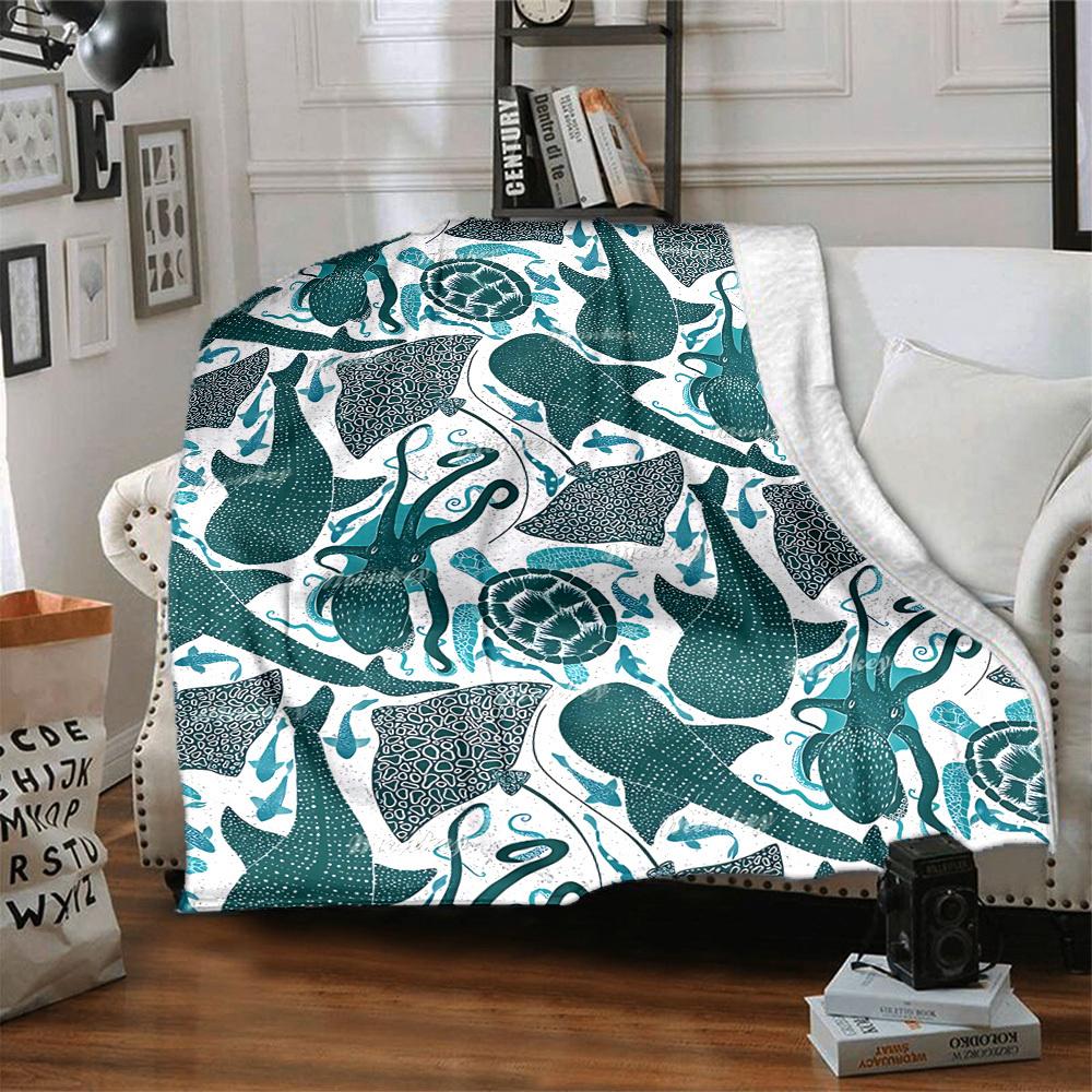 1pc Ocean Creatures Lightweight Flannel Blanket, Comfortable and Warm Blanket, for Office and Camping Sofa Bed, Livingroom186