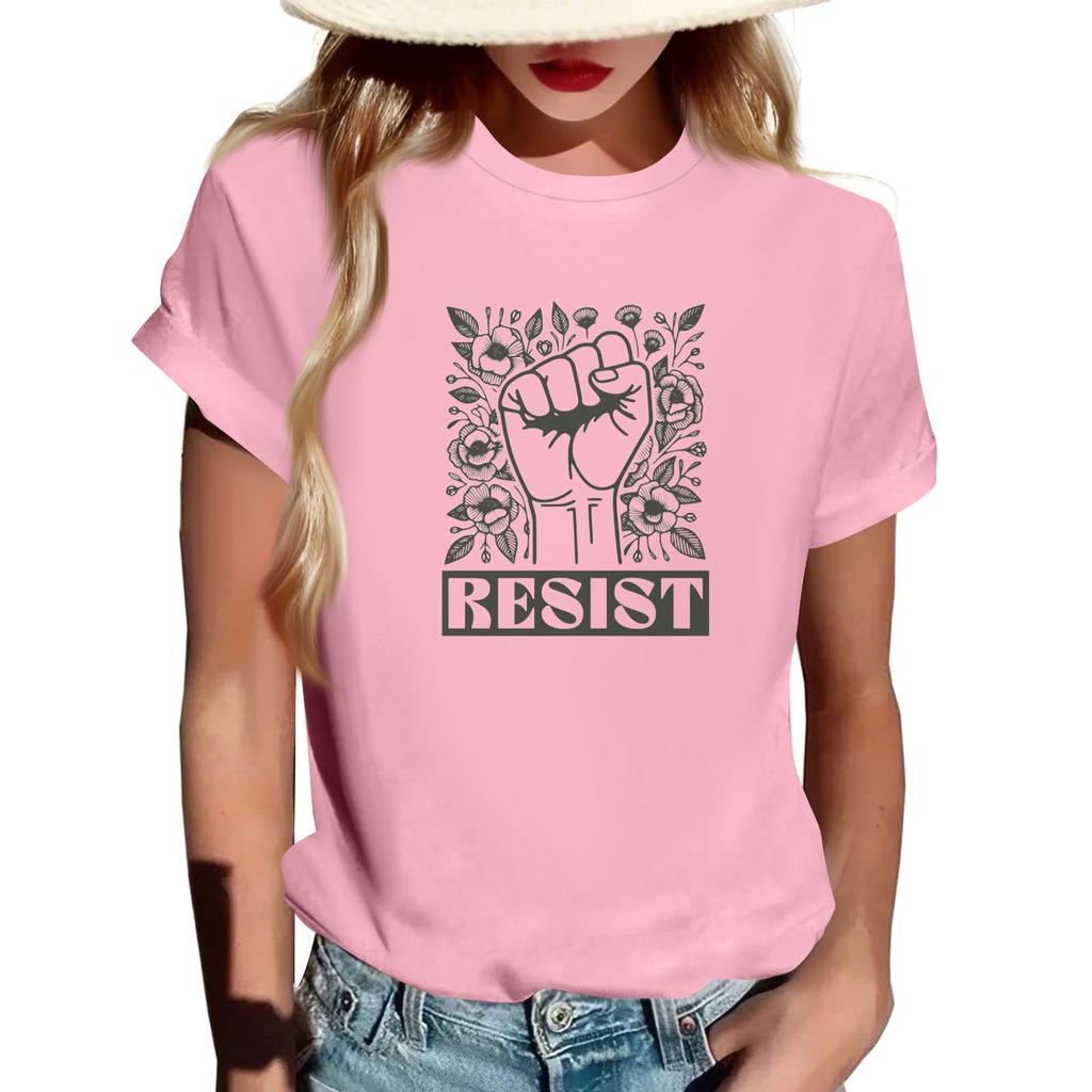 Adult Round Neck Casual Printed Short-sleeved T-shirt Top