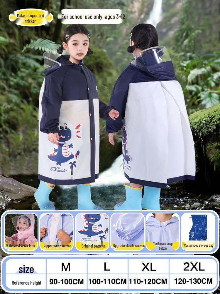 

Детский дождевик с местом для рюкзака, 5-12 лет, утолщенный и очень длинный, цельное пончо для мальчиков и девочек XL - 110-120CM