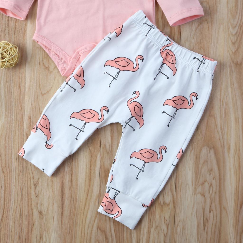 Citgeett Cute Infant Baby Boys Romper Flying Sleeve Tops + Long Pants Flamingo Headband 3PCS Clothes Set Cute Outfits