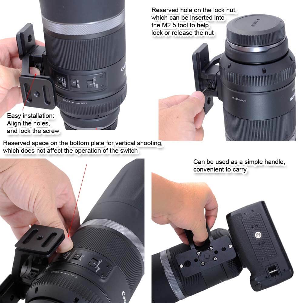 iShoot CNC Lens Support Collar Camera Ring Tripod Mount Tripod Mount Ring Lens Bracket Collar Tripod Socket Compatible with Canon RF 600mm IS STM RF