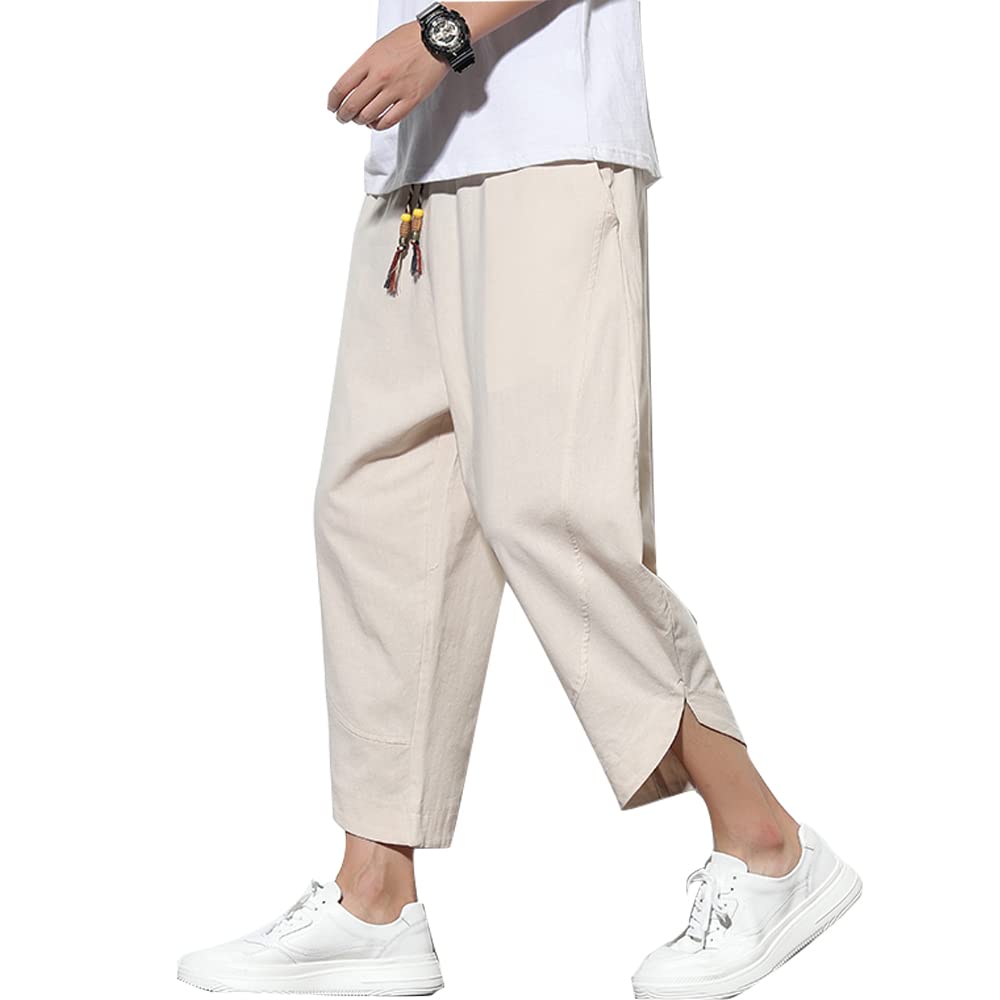 GUTHONG Summer Sarouel Plus Cropped Solid Tapered Adjustable Loose Casual Pants for and Fall Men's Pants, Wide-leg Pants, Sizes, Length, Color, Pants,