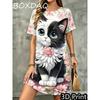 Fashion Summer Women Dress Funny Casual New Cartoon Mini Dress Short Sleeve O-Neck Loose A-Line Dress Lady Sundress