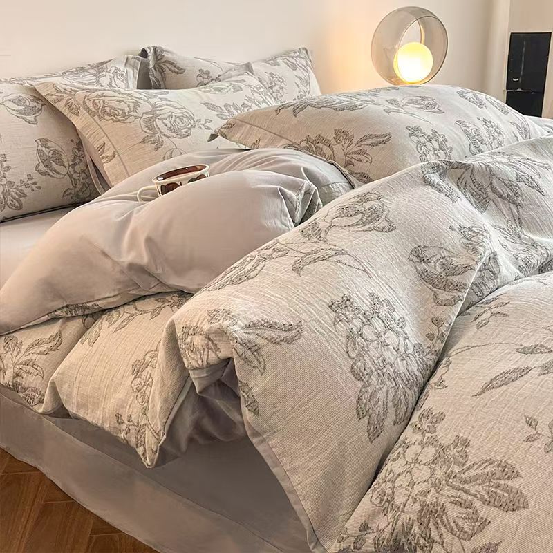 Grynos medvilnės šlifuotos lovos komplektas - Pilnas keturių dalių komplektas, įskaitant visą medvilnę sudarančius paklodę ir užvalkalus pagalvėms - Trijų dalių patalynės komplektas