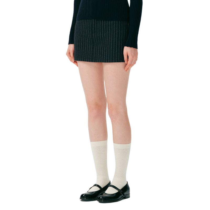 Yescci Fashionable Straight Skirt Stripe Woolen Skirt