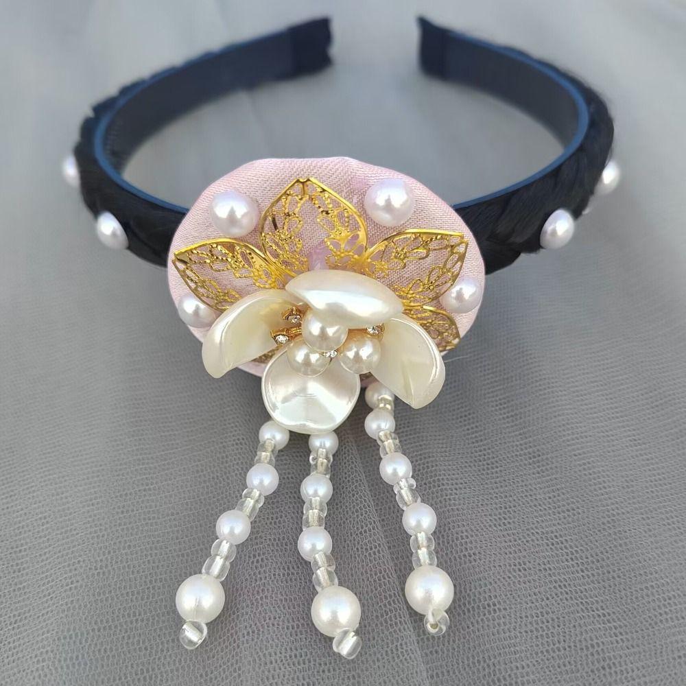 Flower Korean Headband Pearl Stage Dance Hair Hoop Retro Hanbok Hairband  Ladies