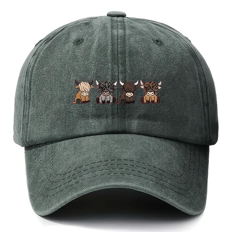 Highland Cattle Four Cows Graphic Print Baseball Cap Adjustable Cotton Casual Dad Hat Unisex