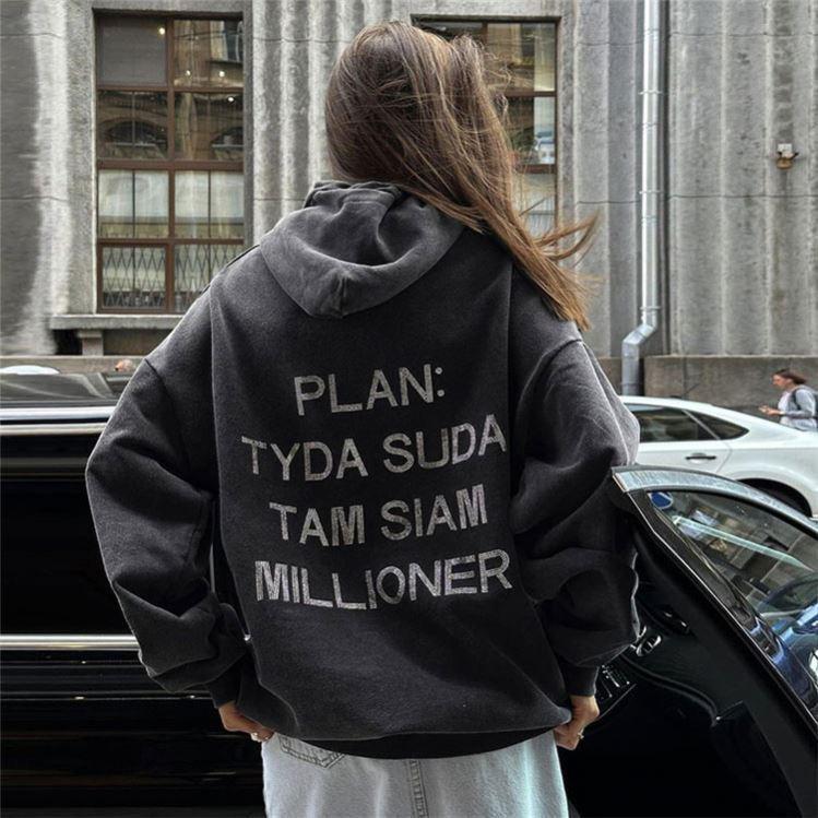 Autumn Oversized Drop Shoulder Hoodie with Letter Print (XS-5XL)