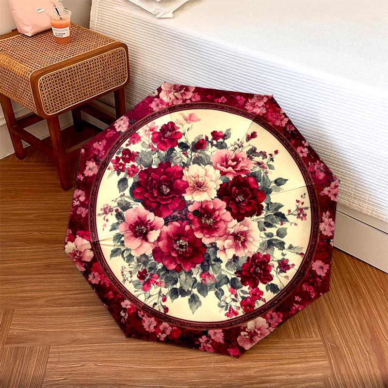 1 Stück Automatischer Faltregenschirm - Buntes Blumenmuster, Tragbares & Faltbares Design mit 8 Speichen, Weihnachts-Geburtstagsgeschenke