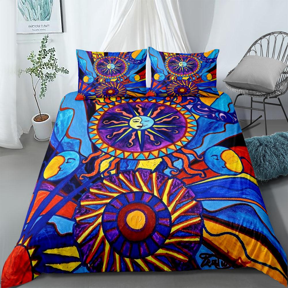 Golden Paisley Sun And Moon Duvet Cover Set Uk Single Double Queen Us Twin Full King Size Bed Linen Set