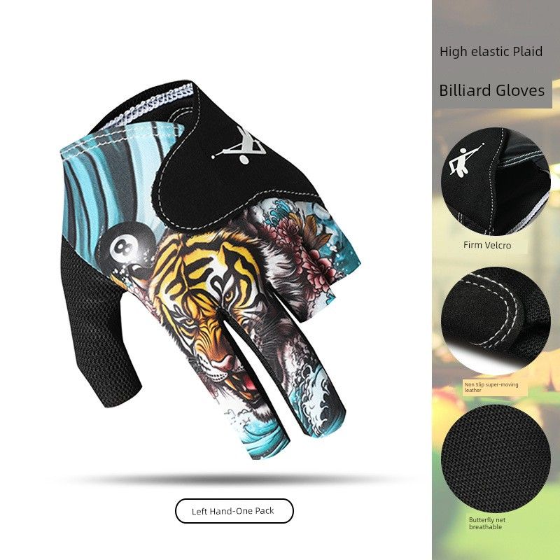 

Competition Billiard Gloves Men Thin Three-Finger Breathable Professional Sroke Professional Non Slip Open Finger Play Table Tennis Special Tiger Totem [left hand] Single All yards