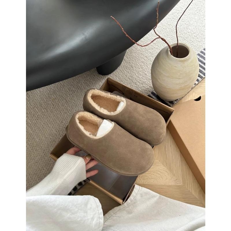 Fleece thick-soled all-inclusive shoes, fluffy half-drag, wear warm cotton shoes in autumn and winter