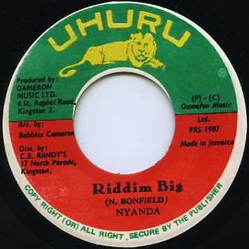 

7inch Record NYANDA Riddim Big NONE Uhuru 1987 Jamaica Reggae Ska Dub Used