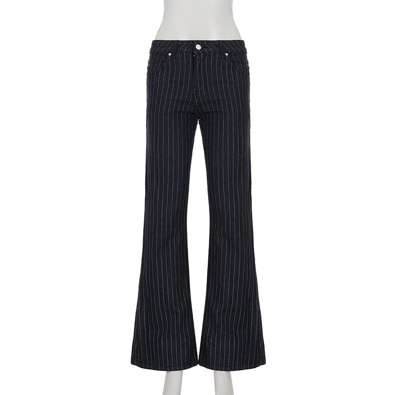 Oblečenie Y2k Džínsy s nízkym pásom Bootcut Dámske Ležérne Čierne Pruhované Džínsové Nohavice Streetwear Zvonové Nohavice