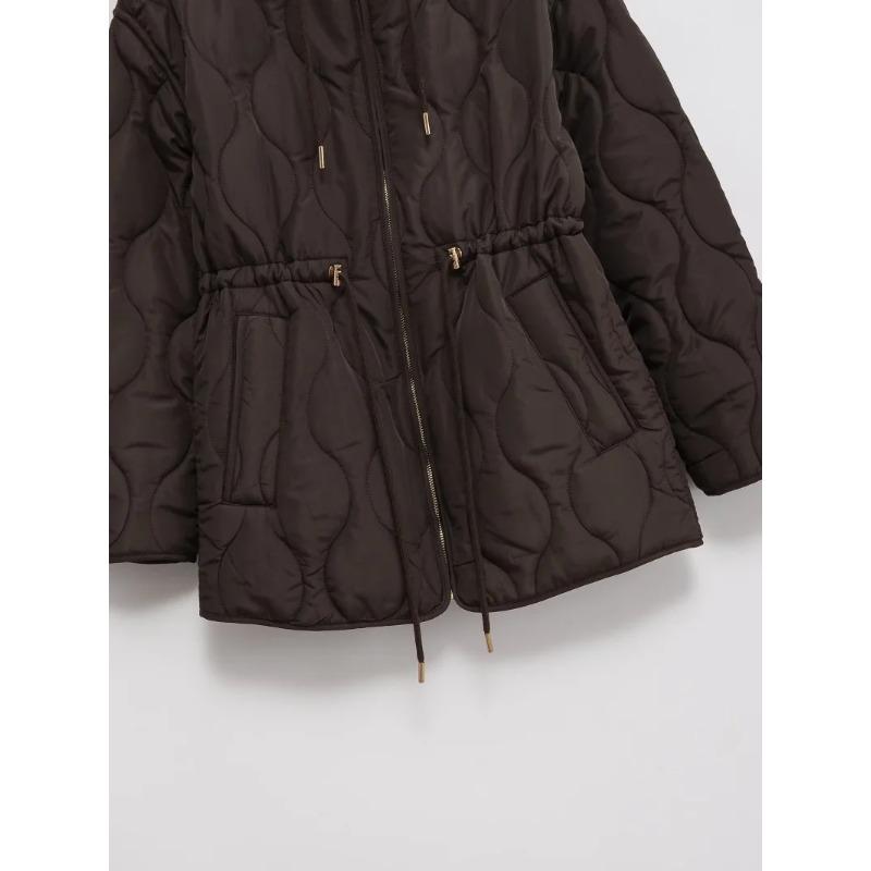 Winter Damesmode Verticale Kraag Strik Capuchon Taille Gevulde Jas Licht Warm Losse Jas