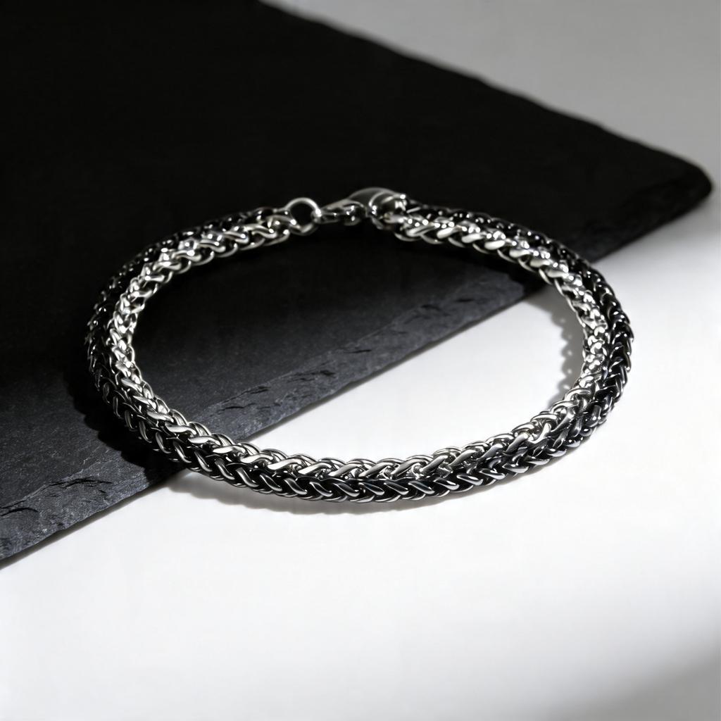 New Black Silver Color Men's Chain Bracelets,Stainless Steel Wheat Chain Wristband,Hip Hop Vintage Jewelry Gift for Him