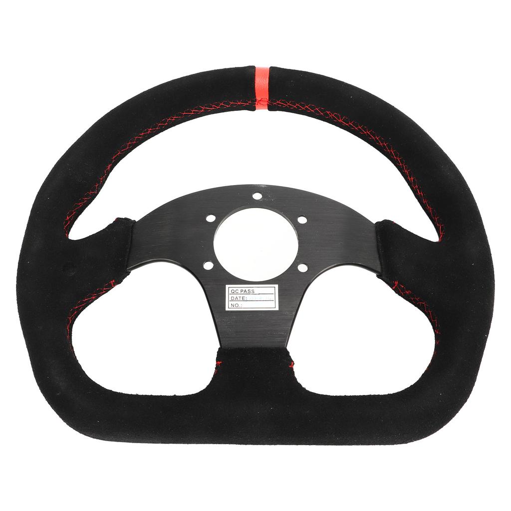D Shape Steering Wheel 12.8in Suede Leather Race Style Steering Wheel with Red Stitch and Horn Button