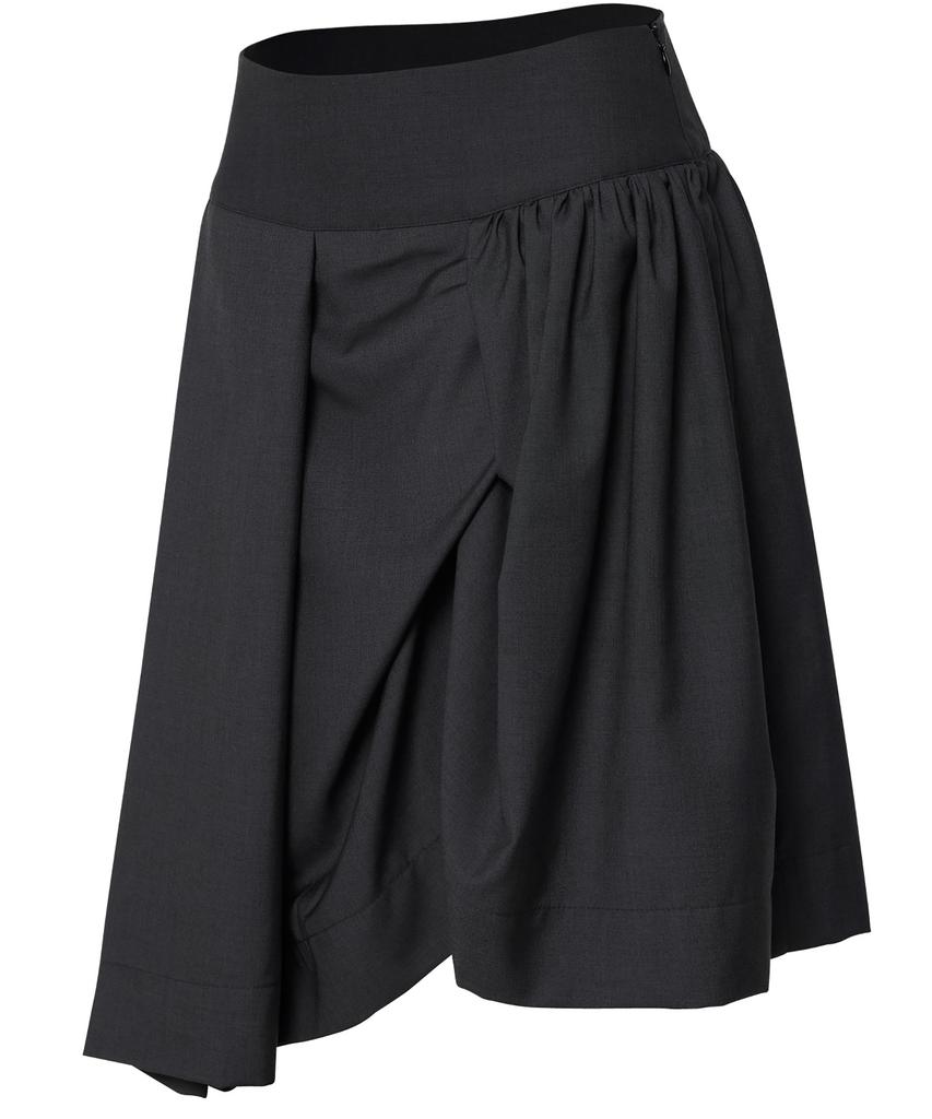 Peulleeoeob Asymmetrical Draped Midi Skirt (Fl-248_Black)