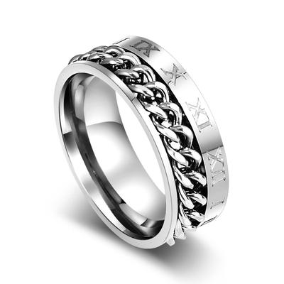 Anxiety Fidget Rings For Men Spining Titanium Stainless Steel Colorfully Spinner Rotatable Chain  Rotating Rings Men Gift