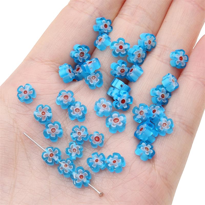10 Stück 6mm Handgemachte Lampwork Glasanhänger Blumenperlen für DIY Halskette Armband Ohrring Schmuck Basteln