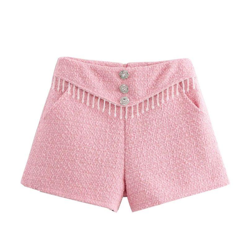 Kaslead New Arrival Women's Clothing Fashion Style Fashion Minimalist All-Matching Tassel Decoration Classic Style Tweed Shorts