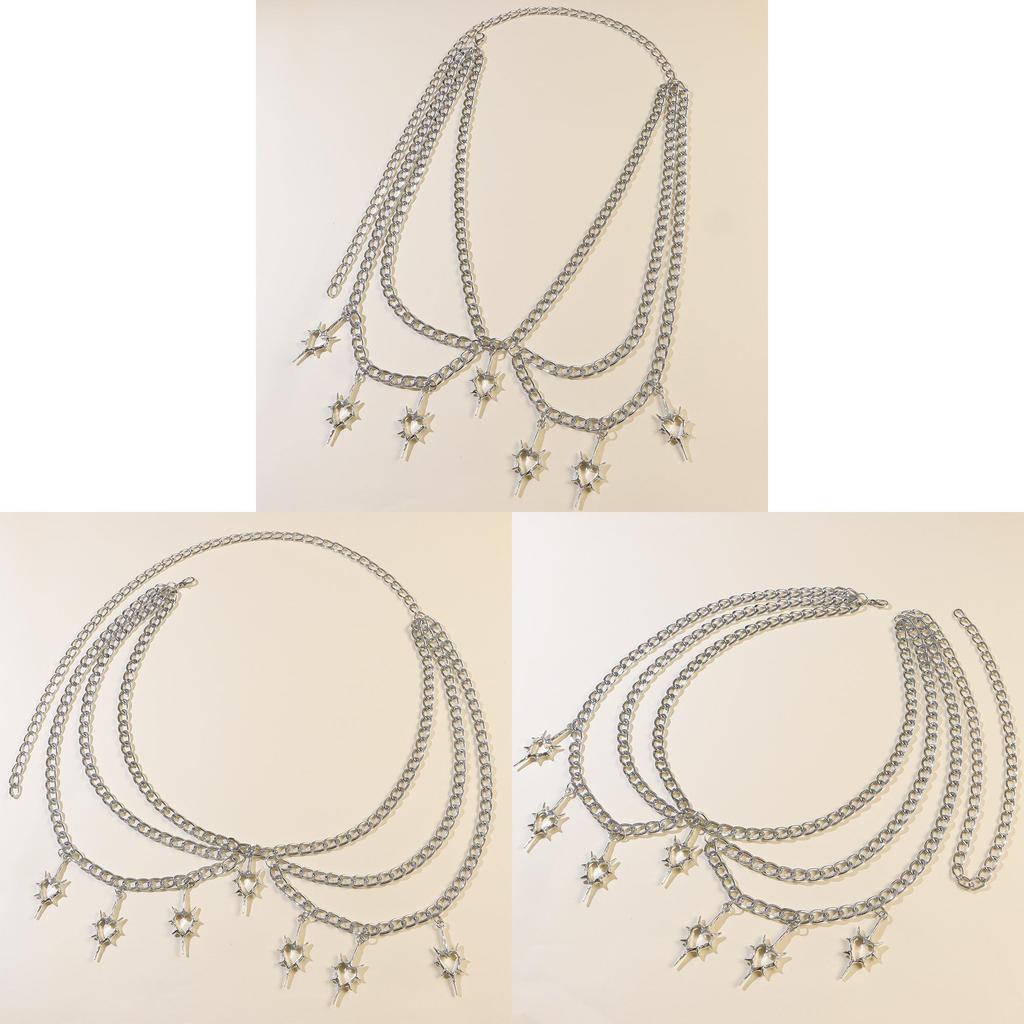Punk Style Heart Pendant Body Chain With Multilayer Metal Design For Women Summer Fashion Accessories