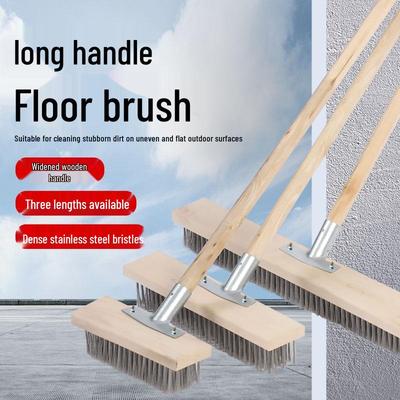 Stainless Steel Long-Handled Hard Bristle Floor Brush for Outdoor Cement Moss Cleaning