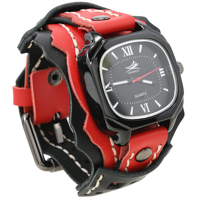 Punk Rock Style Men'S Quartz Watch - Hand-Stitched With Triple-Layer Leather Strap