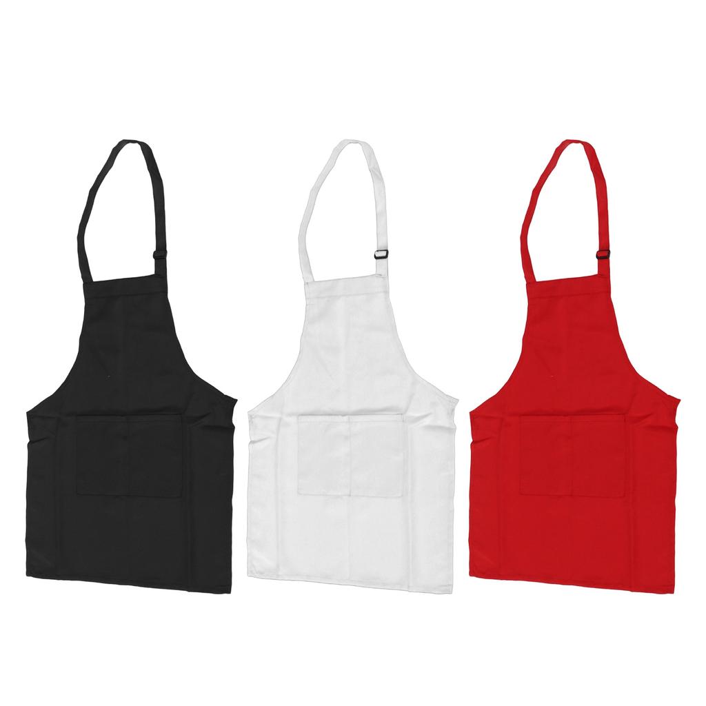 3Pcs Children Aprons Baking DIY Kids Aprons with Pockets for Boys Girls Aged 3?6 White Red Black S