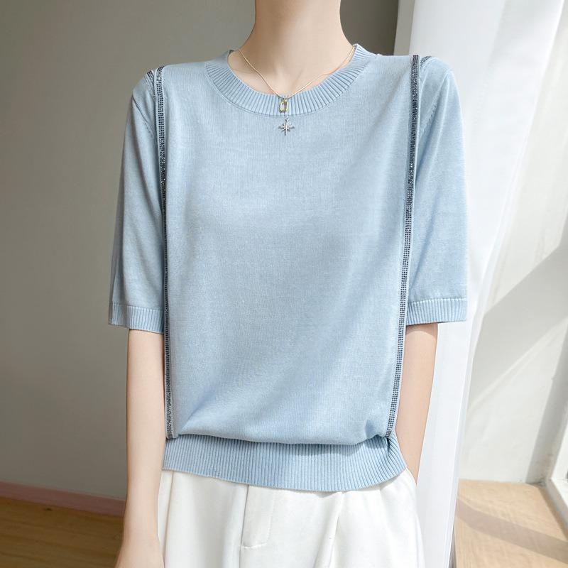 Tencel Round-neck Ironed Knitted Short-sleeved T-shirt A New Summer Versatile Thin Top