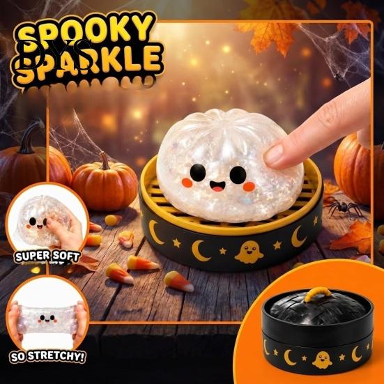 Mini Steamer Pretend Play Set Ghost Dumpling Stress Ball with Steamer, Maltose Slow Rising Squeeze Toy, Interactive Food Shape Toys Halloween