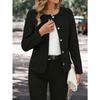 Women's Casual Black Jacket - Relaxed Fit Round Neck Solid Color Outerwear, Machine Washable & Dry Cleanable,