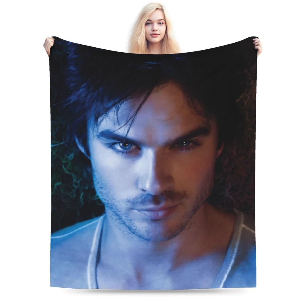 Damon Salvatore The Vampire Diaries Coperte Pile Ian Somerhalder Portatile Coperta Ultra-Morbida per Letto Divano Tappeto Pezzo