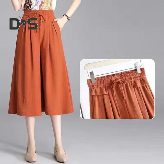 Pantaloni tăiați pentru femei, de culoare uni, cu talie elastică, pantaloni ocazionali, cu buzunare, pantaloni largi, îmbrăcăminte zilnică