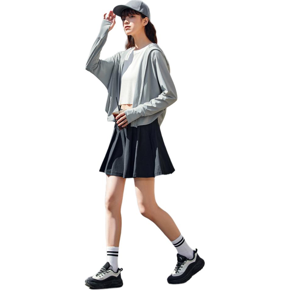 Anta Training Series Solid Color Zip-Up Hooded Loose Sun Protection Jacket Women jackets Star-Diamond-Gray 162427704-3