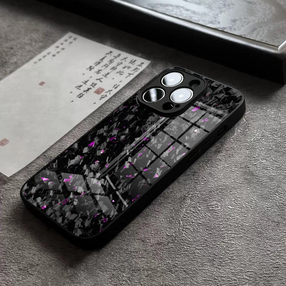 TPU kryt na telefon z uhlíkových vláken a kovaných uhlíkových vláken pro iPhone 16 Pro Max 15 Plus 14 Pro 12 11 13 Mini X XR XS Max 8 Plus SE Skleněný kryt