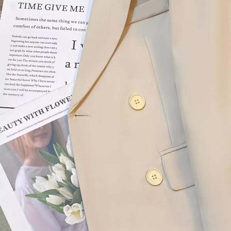 Off-white casual versatile blazer women's spring and autumn new fashion high-end double-breasted design top trend