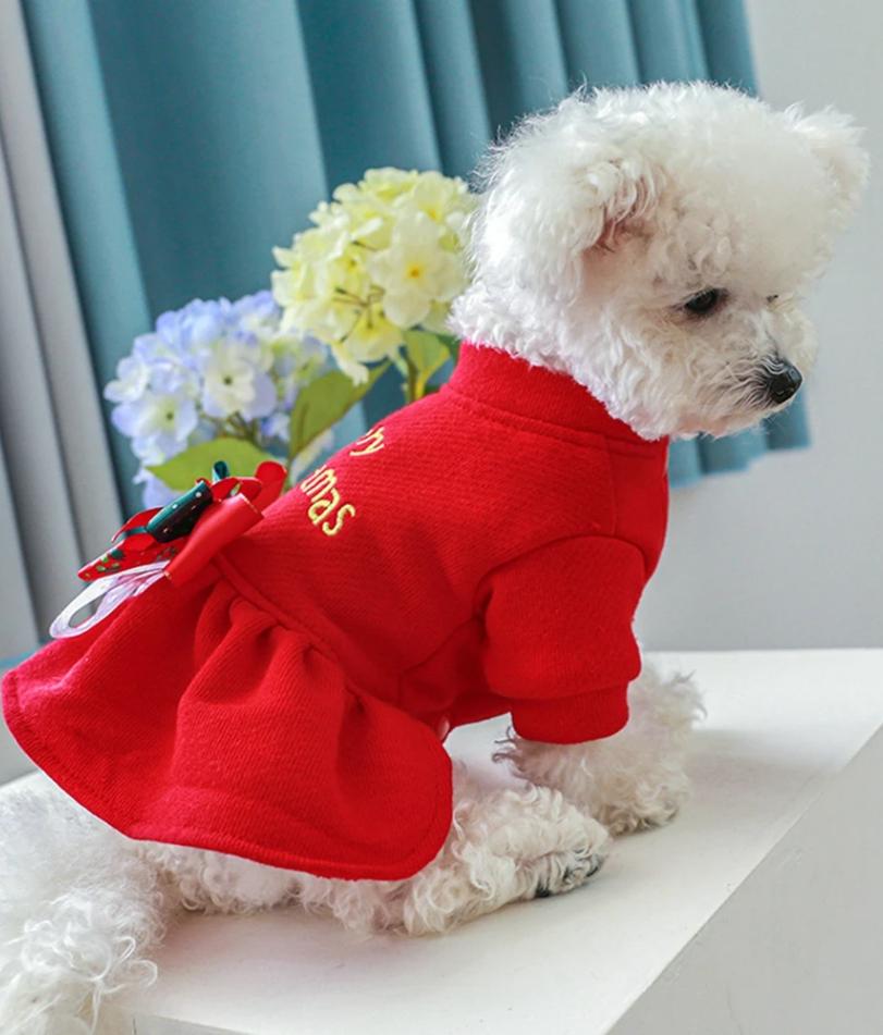 Weihnachtshund Prinzessinnenkleid Herbst Winter Warmer Fleece Rock Weihnachtselemente Fliege Verkleidung Kleiner Hund Cosplay Kostüm
