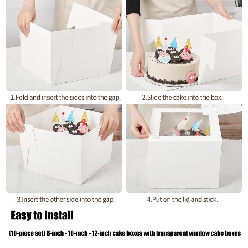 Pack of 10 Sturdy Cakes Boxes Having Clear Cover and Window Design for 8 10 12inch Cakes User Friendly Paper Durable