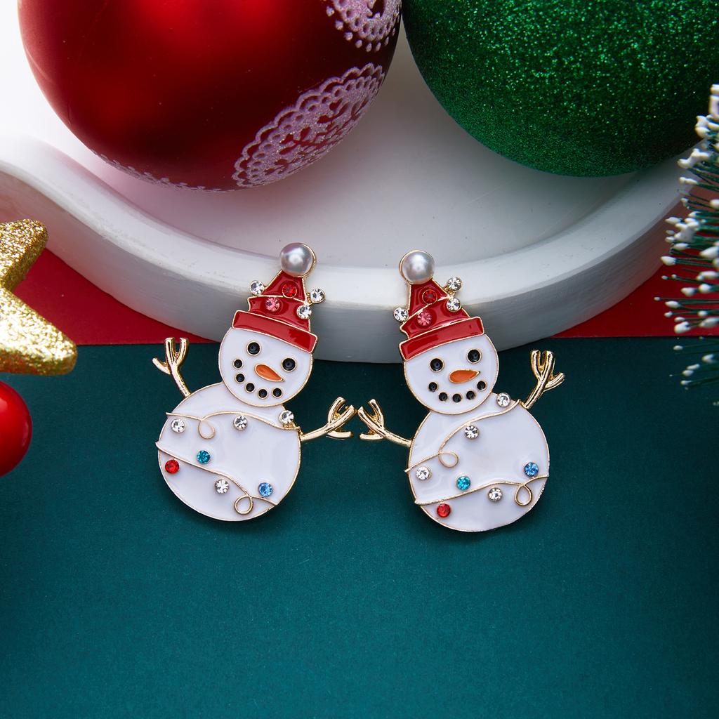 Festive Christmas Drop Earrings for Women Santa Snowman Gingerbread Candy Cane Snowflake Rhinestone Holiday Party Jewelry Gift