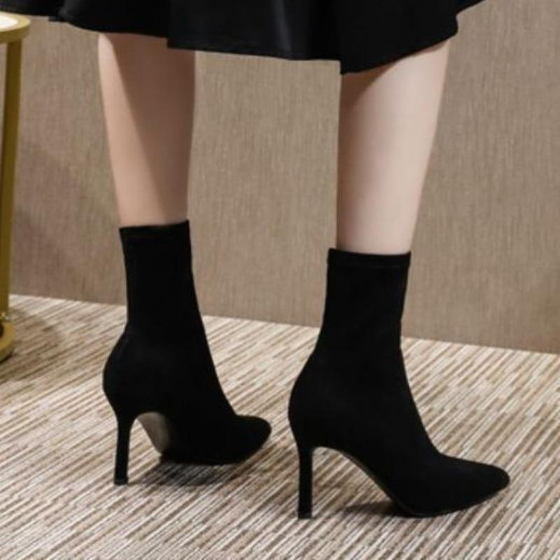 Fashion pointed elastic thin Martin boots thin heel boots children's high heel short boots thin women's boots autumn and winter new