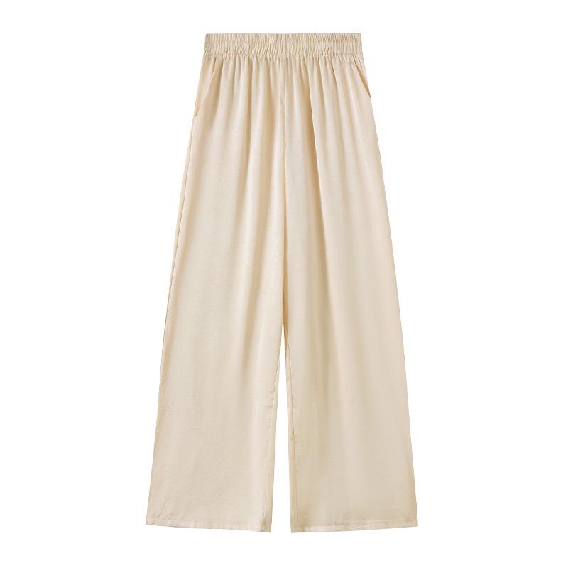 Mid-Age Women's High-Waisted Satin Wide-Leg Pants - Comfortable, Slimming, Versatile, Casual for Spring/Summer