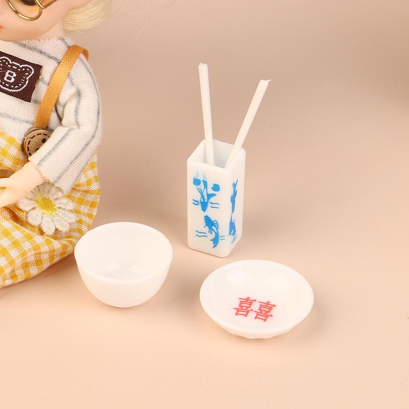 Dollhouse Miniture Bowl Plate Chopstick Tray Kit Doll Home Simulation Kitchen Tableware Decoration Pretend Play Toys